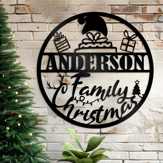 Discover Personalized Name Christmas Holiday Metal Art, Merry Christmas metal sign, Holiday Gift sign, Front Door Christmas Decor sign