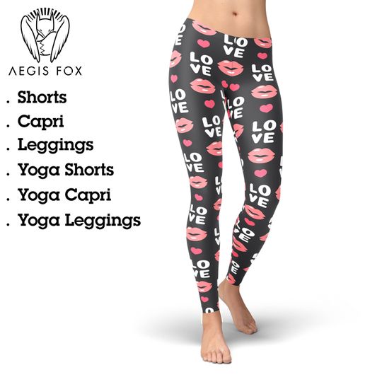 Discover Pink Lips Valentine's Day Leggings: Active Yoga Pants
