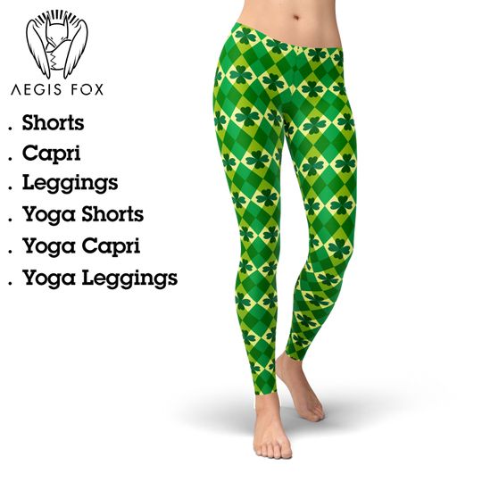 Discover Green Shamrock Leggings: St Patrick's Day Clover Print