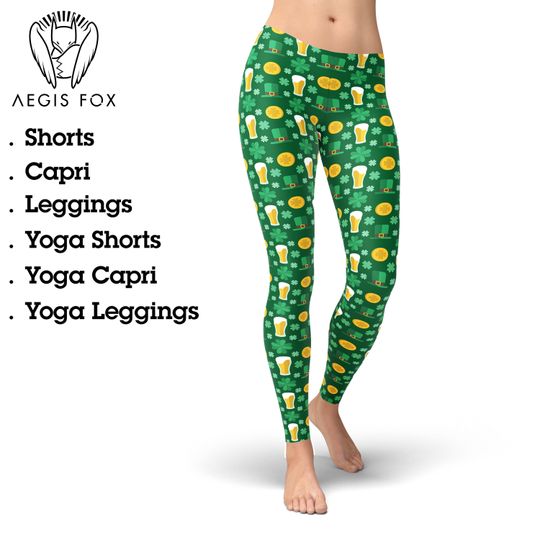 Discover St Patrick's Day Leggings: Beer, Clover, Shamrock Print