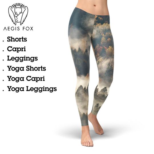 Discover Fog Forest Print Leggings: Nature Inspired Workout Tights