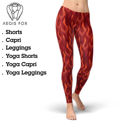Discover Flame Leggings: Fire Print Yoga Pants, High Waist Capri Tights