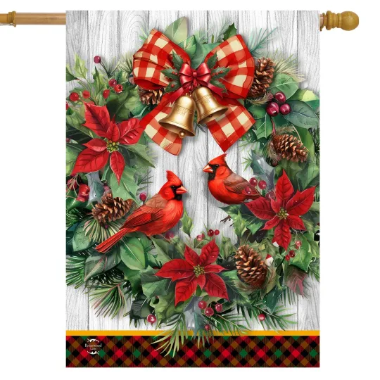 Briarwood Lane Cardinal Wreath House Flag