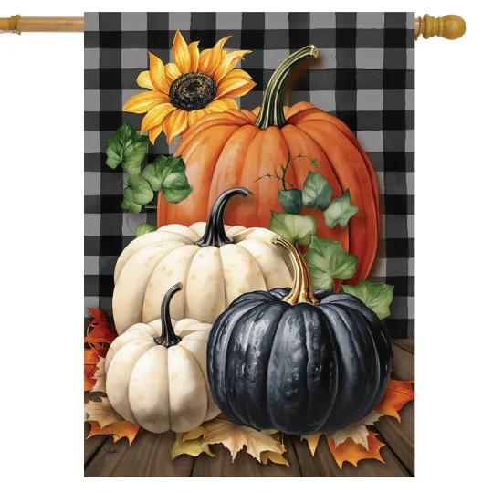 Discover Briarwood Lane Fall Checkered Pumpkins House Flag