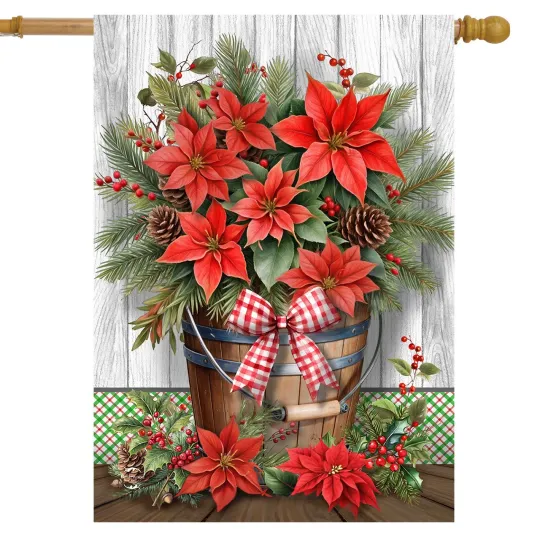 Briarwood Lane Poinsettia Pail House Flag