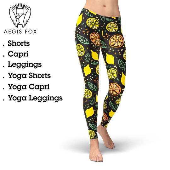 Discover Lemon Print Leggings: Summer Yoga Pants, Workout Gym Tights