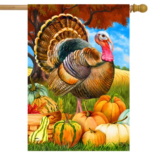 Discover Turkey And Pumpkins Fall House Flag Thanksgiving Farm 28" x 40" Briarwood Lane