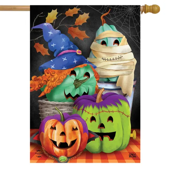 Discover Costumed Pumpkins House Flag 40" x 28" Briarwood Lane