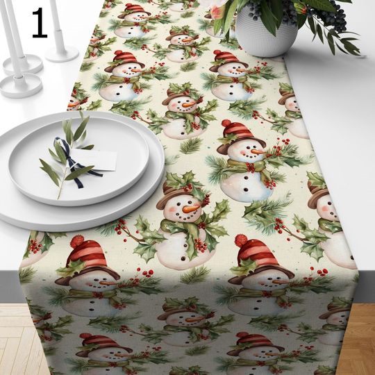 Discover Snowman Table Runner, Xmas Winter Forest Runners, Christmas Tree & Reindeer Holiday Table Decor