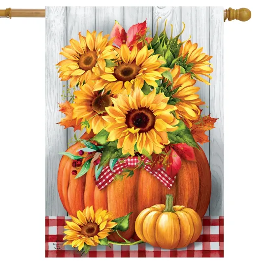 Discover Briarwood Lane Sunflowers in Pumpkin House Flag