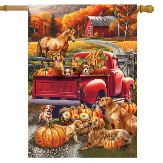 Discover Briarwood Lane Fall Puppy Pickup House Flag