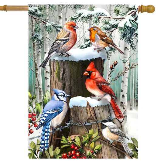 Discover Briarwood Lane Winter Woodland Birds House Flag