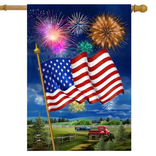 Discover Briarwood Lane American Flag Firework House Flag