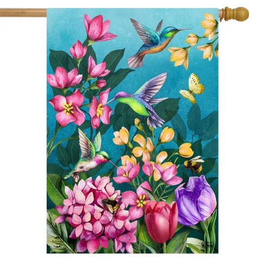 Discover Briarwood Lane Springtime Hummingbirds House Flag