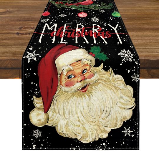 Discover Santa Claus Table Runner | 13  72 inches Christmas Decor | Merry Christmas Table Runner | Linen Table Runner | Christmas Table Runner