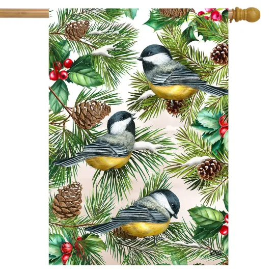 Discover Briarwood Lane Winter Chickadees House Flag