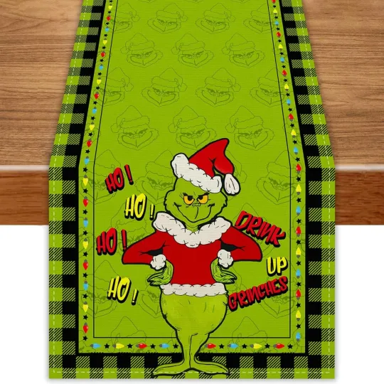 Discover funny character Christmas Table Runner Tablecover Green Monster Christmas Decor