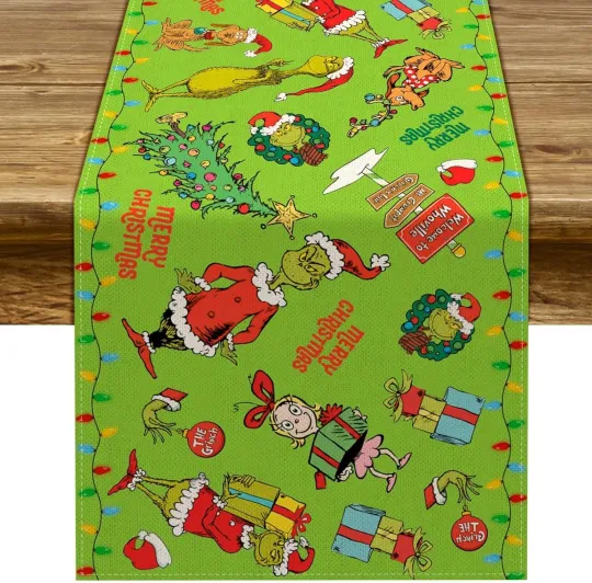 Discover funny character Christmas Table Runner Tablecover Green Monster Christmas Decor