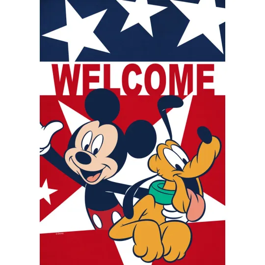 Discover Disney Welcome House Flag Mickey Mouse Pluto 28” X 40” American Flag USA 4th NEW