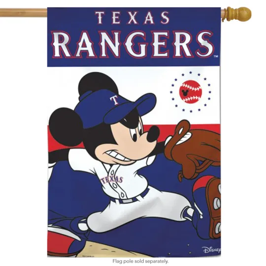 Discover Texas Rangers MLB Mickey Mouse Baseball House Flag Licensed 28" x 40"