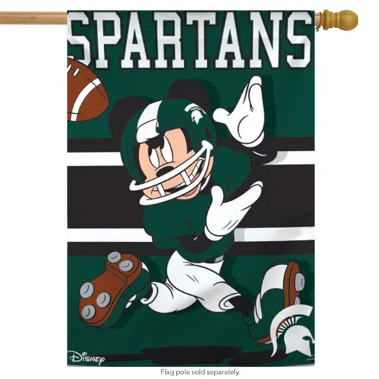 Discover Michigan State University Spartans House Flag NCAA Mickey Mouse Licensed