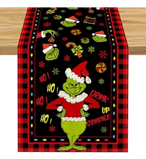 Discover funny character Table Runner Merry Grin Tablecloth Christmas 13x72 Linen
