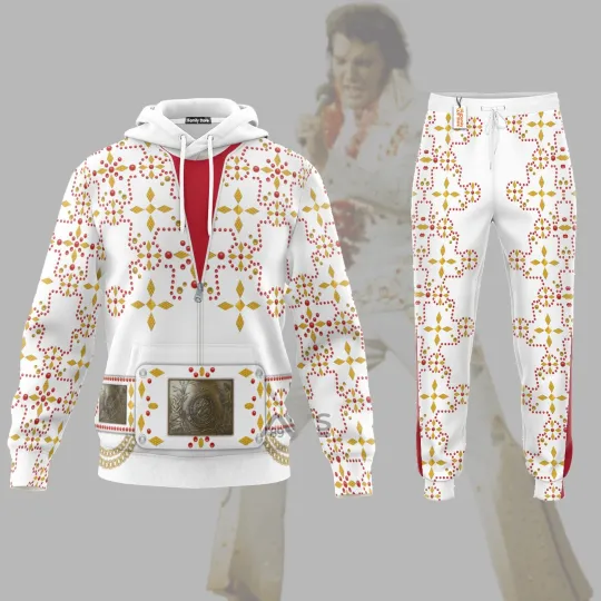 Discover Elvis White Conquistador Hoodie and Sweatpants Costume Cosplay Outfit