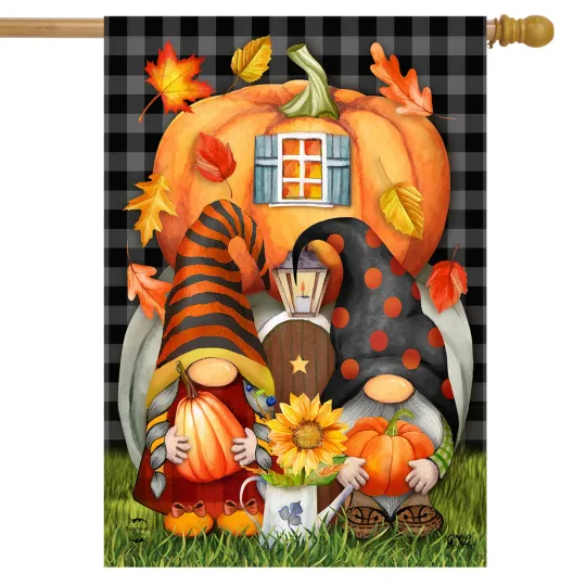 Discover Fall Gnome Home House Flag Humor Autumn Pumpkins 28" x 40" Briarwood Lane