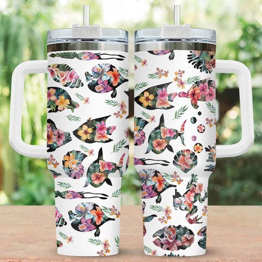 Discover Sea Animal Floral 40oz Tumbler, Ocean Beach Tumbler For Women, Beach Lover Stainless Tumbler, Sea Animals Drinkware Tumbler