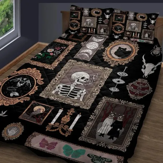 Vintage Halloween Quilt Bedding Set, Halloween Bedspread