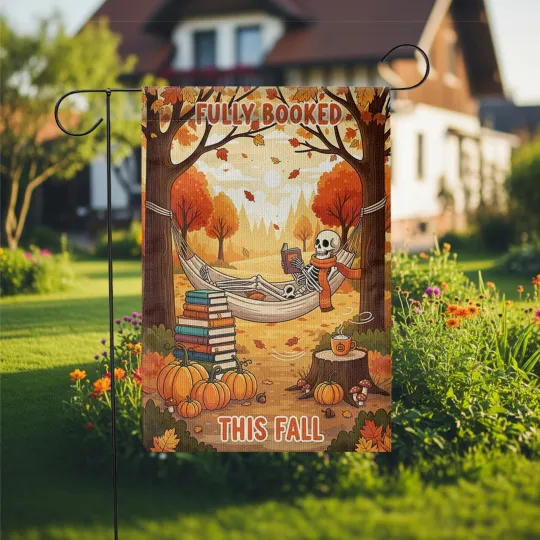 Discover Skeleton Book Lover Garden Flag for Halloween Fall Decor