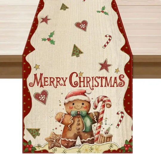 Discover Merry Christmas Gingerbread Man Winter Xmas Table Runner Table Decoration for Ho