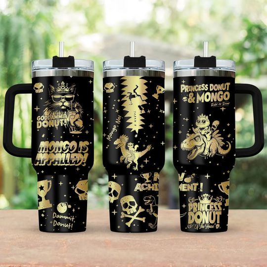 Discover Princess Donut And Mongo Engraved Tumbler, Dungeon Crawler Carl Fan 40oz Tumbler, Fantasy Book Inspired Drinkware, Gamer Novel Gift