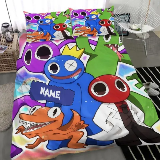 Custom Name Rainbow Friends Bedding Set, Kids Gamer Bedding Set
