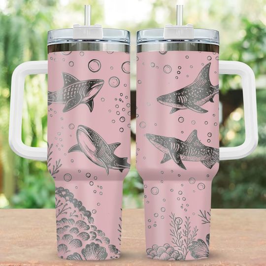 Discover Ocean Whale Shark Engraved Tumbler, Deep Sea Shark Stainless Steel Tumbler, Beach Drinkware Tumbler For Fan, Ocean Lover 40oz Tumbler