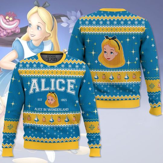 Christmas Alice In Wonderland Ugly Sweater, All Over Print 3D Ugly Sweater Gift For Her Mother, Family Trip Sweater, Xmas Party For Kid
