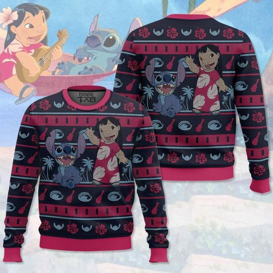 Christmas Aloha Dance Lilo And Stitch Ugly Sweater, All Over Print 3D Ugly Sweater Gift For Her Mother, Family Trip Sweater, Xmas Party Kid