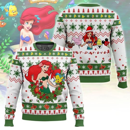 Discover Christmas Ariel The Little Mermaid Ugly Sweater, All Over Print 3D Ugly Sweater Gift For Her Mother, Family Trip Sweater, Xmas Party For Kid
