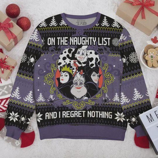 Christmas Disney Villains On The Naughty List Ugly Sweater, All Over Print 3D Ugly Sweater Gift For Her Mother, Family Trip, Xmas Party Kid