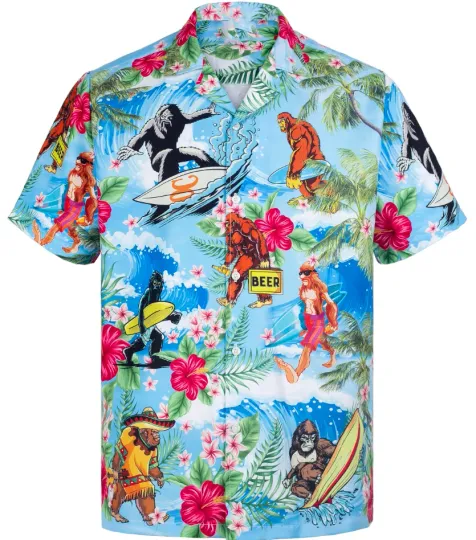 Discover Bigfoot 90s Hawaiian Shirt for Men Funny Button Down Shirt