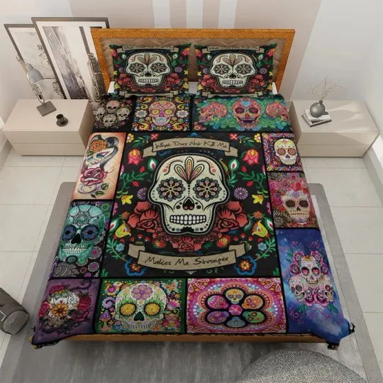 Vintage Sugar Skull Quilt Bedding Set, Vintage Halloween Decorations