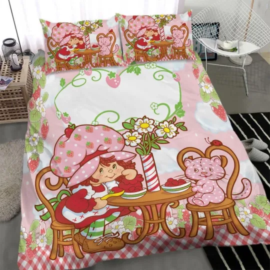 Discover Strawberry Bedding Set, 80s Cartoon , Size Twin (172 218cm)
