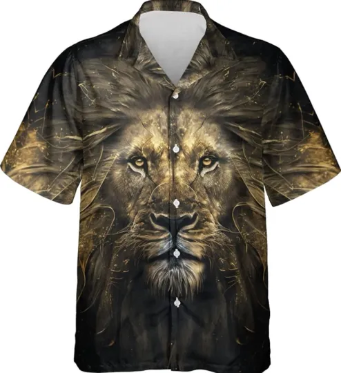 Discover Golden Lion Hawaiian Shirt for Mens - Face's Lion Summer Shirt
