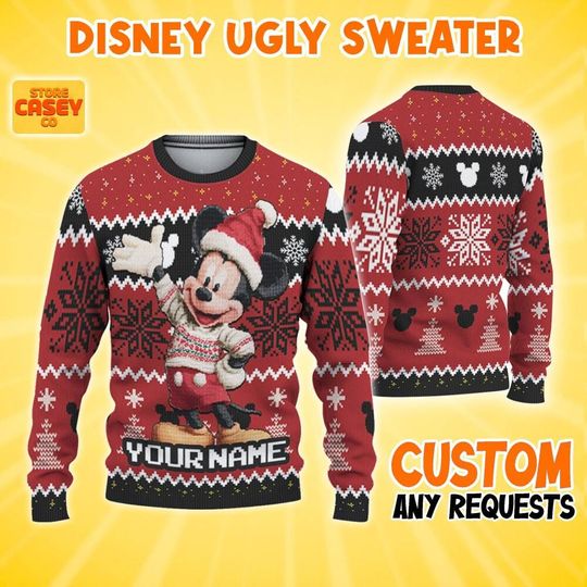 Personalized Mickey Christmas Ugly Sweater, Disneyland Shirt, Disney trip 2025, Matching Family Oufit, Christmas Party Shirt, Birthday Gift
