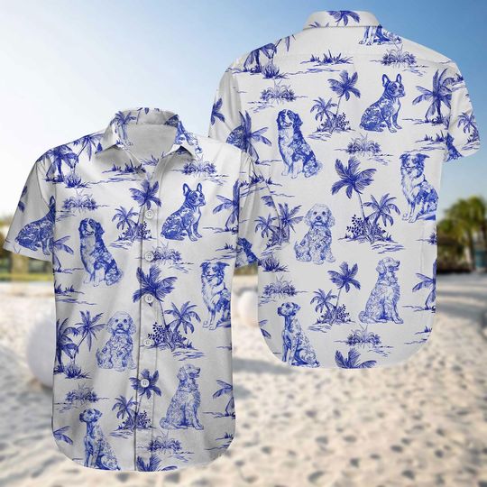 Discover Dog Toile De Jouy Hawaiian Shirt, Dog Lover Shirt, Coconut Dog Shirt, Pet Lover Shirt For Men, Animal Hawaiian Shirt