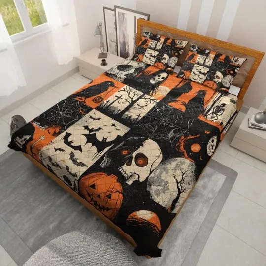 Discover Spooky Ghost Halloween Blanket, Best Bed Blankets, Halloween Quilt Bedding Set