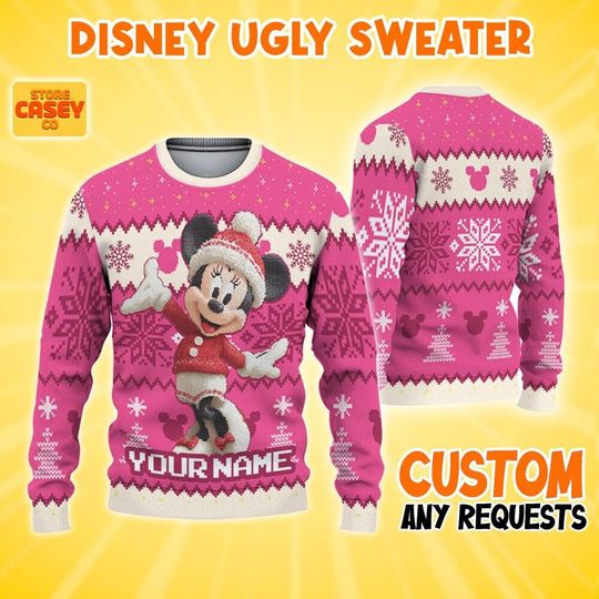 Personalized Minnie Christmas Ugly Sweater, Disneyland Shirt, Disney trip 2025, Matching Family Oufit, Christmas Party Shirt, Birthday Gift