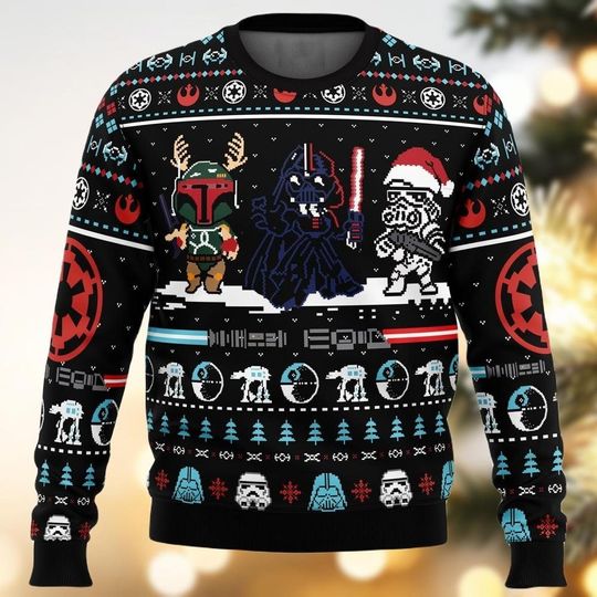 Star Wars Christmas Ugly Sweater, Star Wars Family Sweater, Darth Vader Boba Fett Stormtrooper Sweater, Disney Movie Holiday Sweater