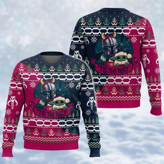 Discover Christmas Mandalorian And Grogu Ugly Sweater, Baby Yoda Holiday Sweater, Star Wars Xmas Sweater, Tis The Way Shirt, Disney Xmas Gift