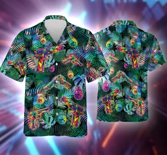 Discover Gun Hawaiian Shirts for Men, Tropical Guns Hawaiian Shirt Size S-5XL